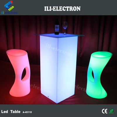 Outdoor LED Light Cocktail Table High Cuboid PE Plastic Material With Remote Control