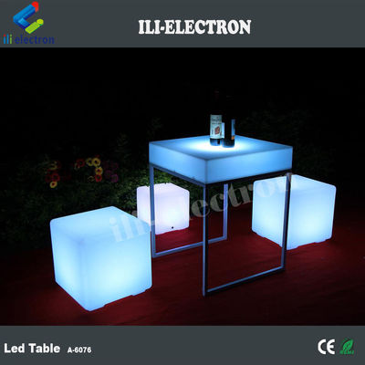 Portable square plastic led luminous table with metal shelf