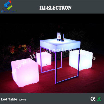 Portable square plastic led luminous table with metal shelf