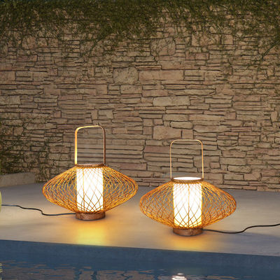 3500K Warm White Rattan Bamboo Table Lamp For Bedroom Switch Control