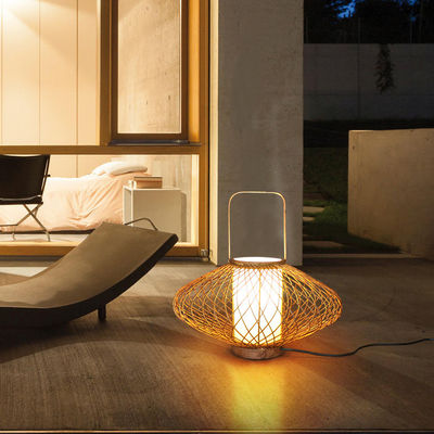 3500K Warm White Rattan Bamboo Table Lamp For Bedroom Switch Control