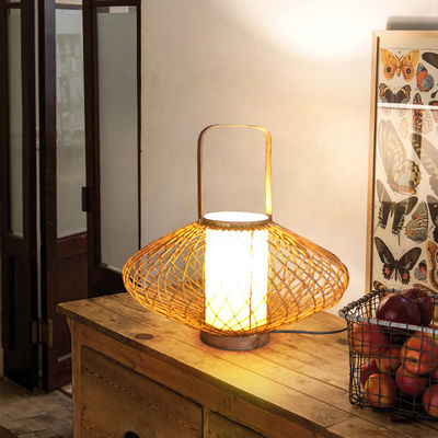 3500K Warm White Rattan Bamboo Table Lamp For Bedroom Switch Control