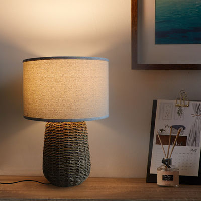 Sustainable Rattan Table Lamp , Durable Rattan Bedside Light Switch Control