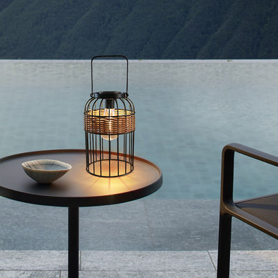 Small Portable Rattan Woven Solar Lights For Balcony Table Atmosphere