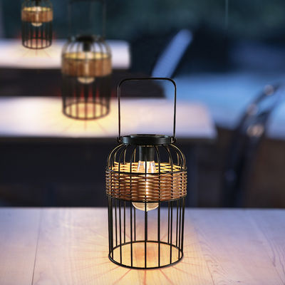 Small Portable Rattan Woven Solar Lights For Balcony Table Atmosphere