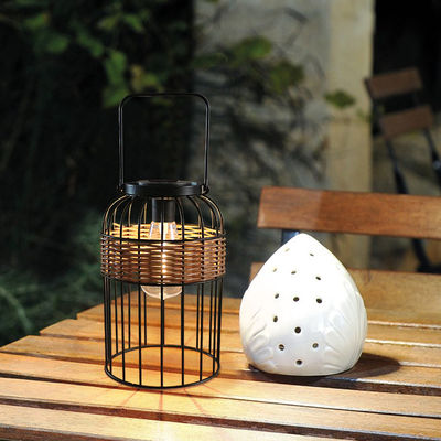 Small Portable Rattan Woven Solar Lights For Balcony Table Atmosphere
