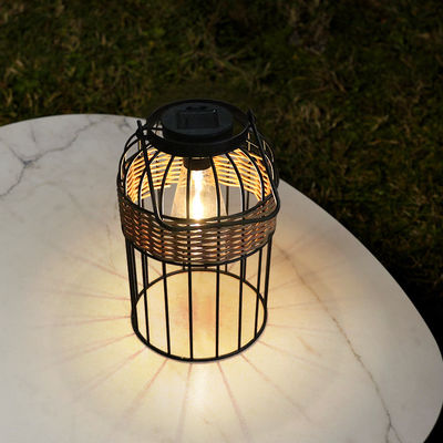 Small Portable Rattan Woven Solar Lights For Balcony Table Atmosphere