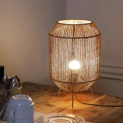 Vintage Twine Rattan Table Lamp , Handmade Wabi Sabi Table Lamp For Homestay