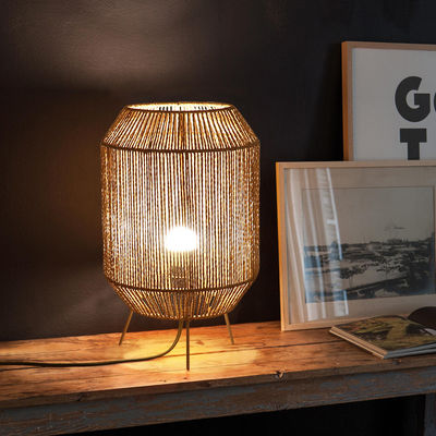 Vintage Twine Rattan Table Lamp , Handmade Wabi Sabi Table Lamp For Homestay