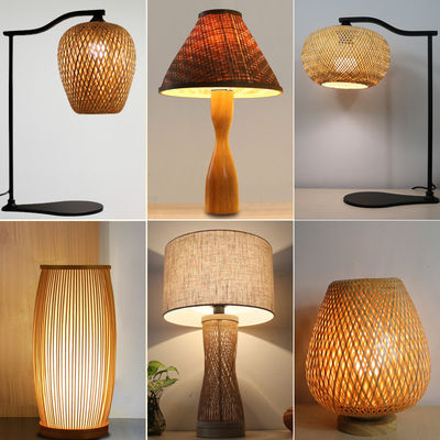 Customized  Bamboo Bedside Table Lamp 2700K Soft Warm White For Home Decor