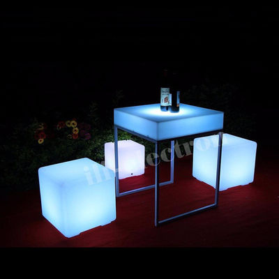 Outdoor Waterproof LED Light Cocktail Table Rechargeable Square Shape With Metal Stand