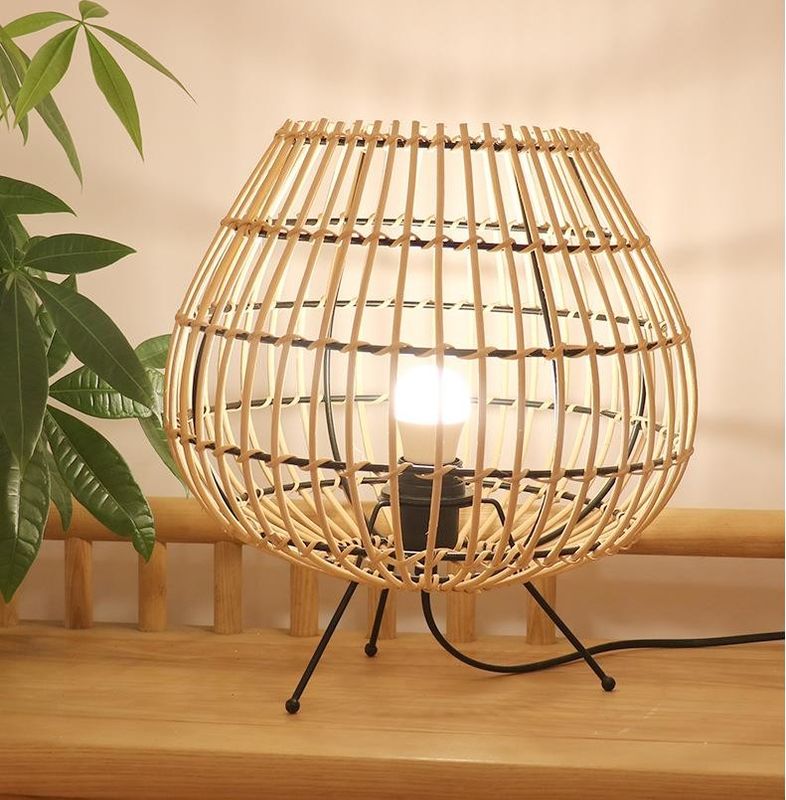 Natural Color Bamboo Rattan Table Lamp For Bedroom Bedside Atmosphere