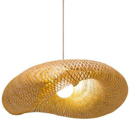 Bamboo Rattan Chandelier Pendant Light hand weaving Rustic style with Adjustable Height for indoor using