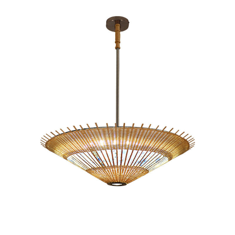 OEM Bamboo Rattan Pendant Light Umbrella Shape For House Decoration