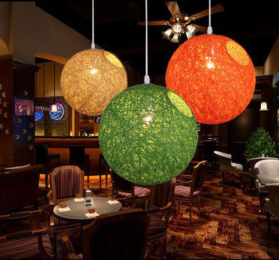 Modern  Hemp Ball Pendant Light Colorful Ball Hemp Rattan Chandelier hanging hemp pendant light