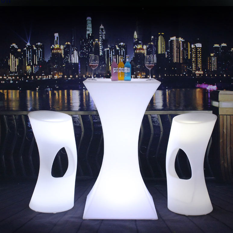 Modern design Square Set high bar cocktail white PE plastic led light bar table